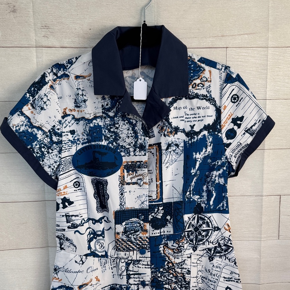 Navy and White Travel Inspired Women’s Vintage/Vintage Inspired dress Medium